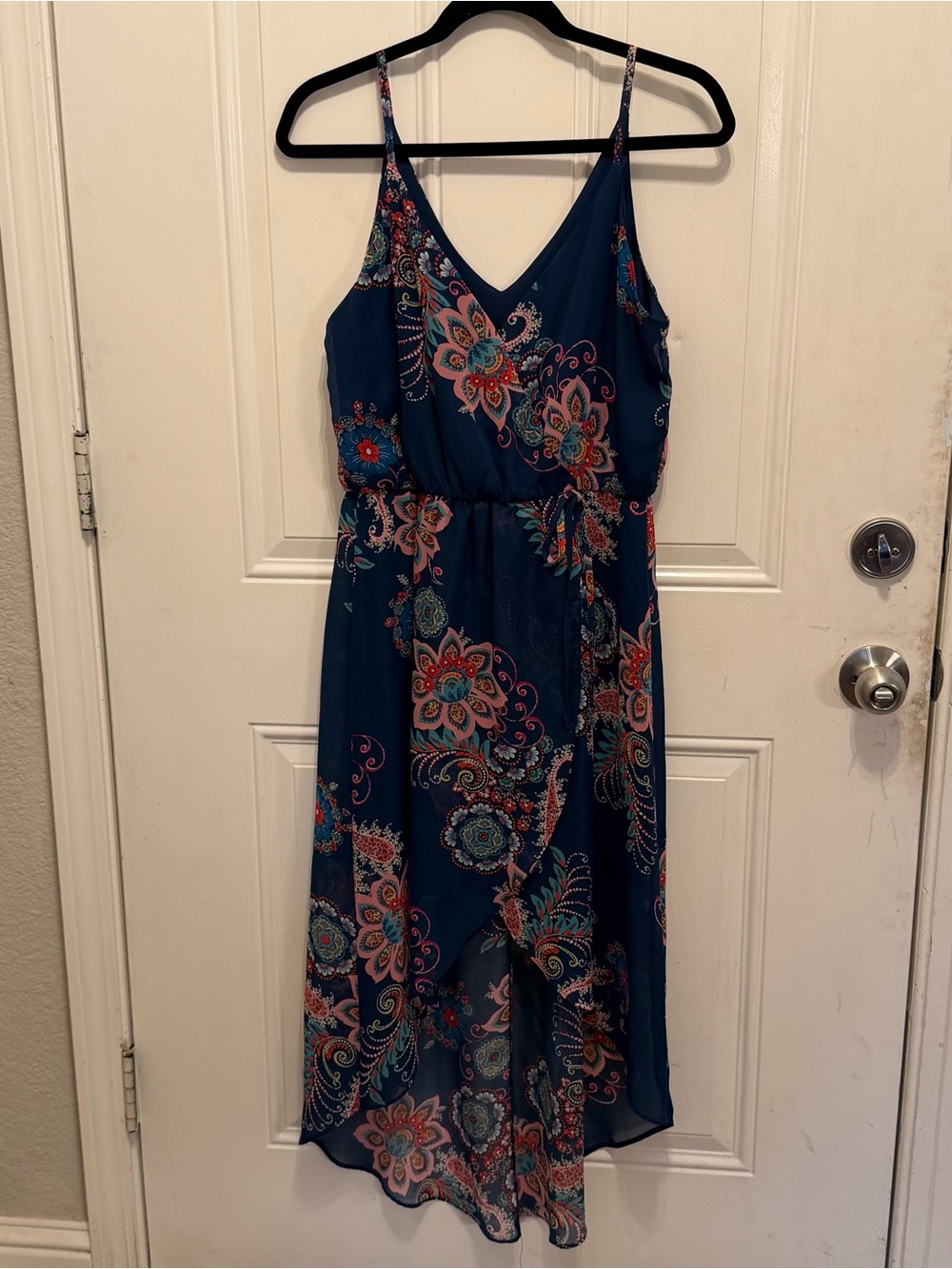 Women’s Blue Floral Wrap Midi Dress - Size Medium